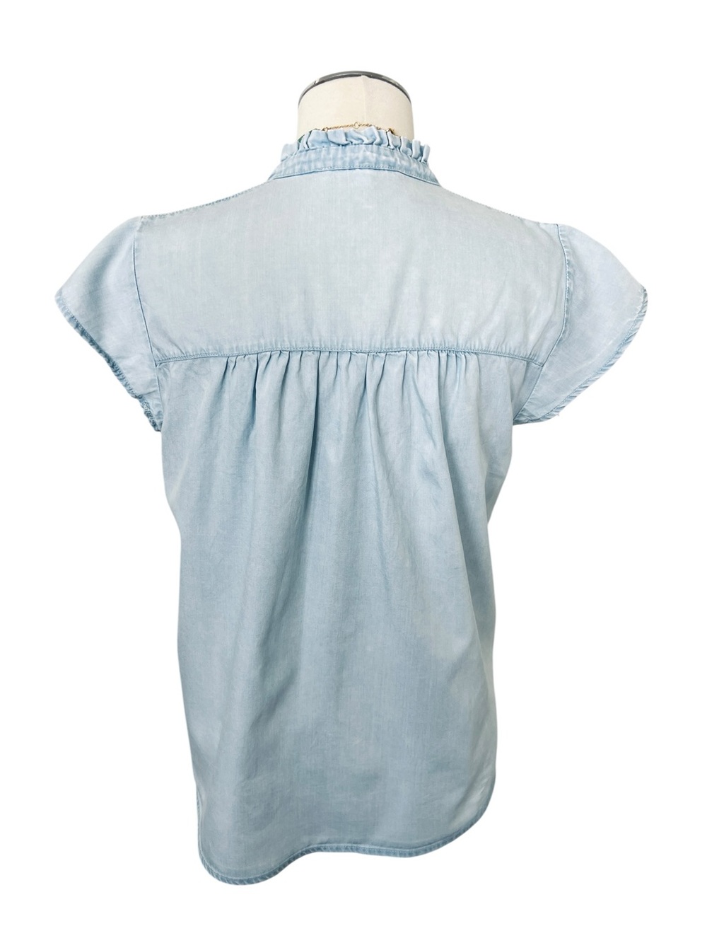 JANE & DELANCEY Blue Ruffle Collar Flutter Sleeve Button Shirt Top Blouse Size S - Picture 7 of 11